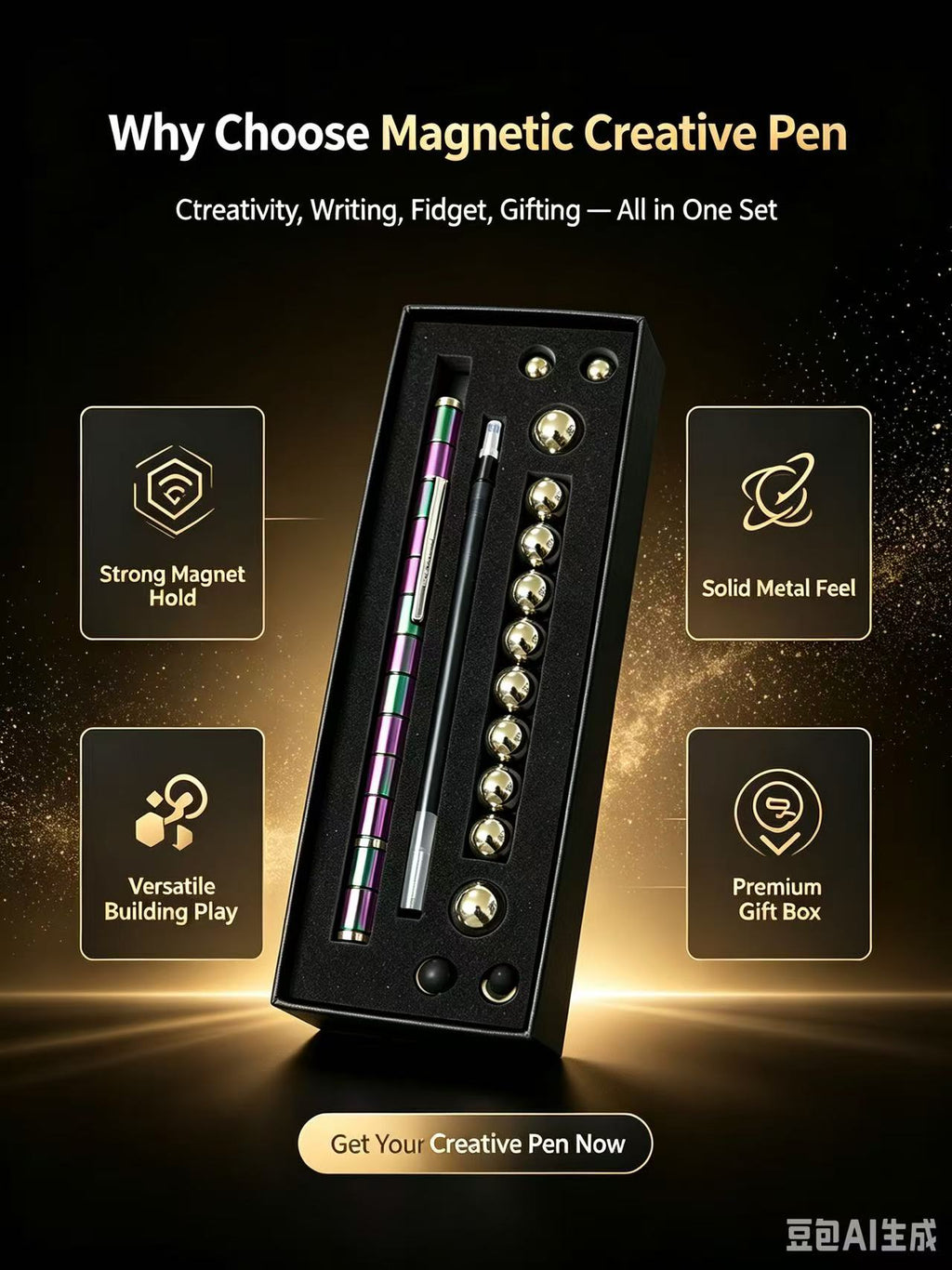 Multi‑Shape Splicing Magnetic Pen Stress Relief Fidget Tool Creative Deformable Writing Stationery For Desktop Leisure