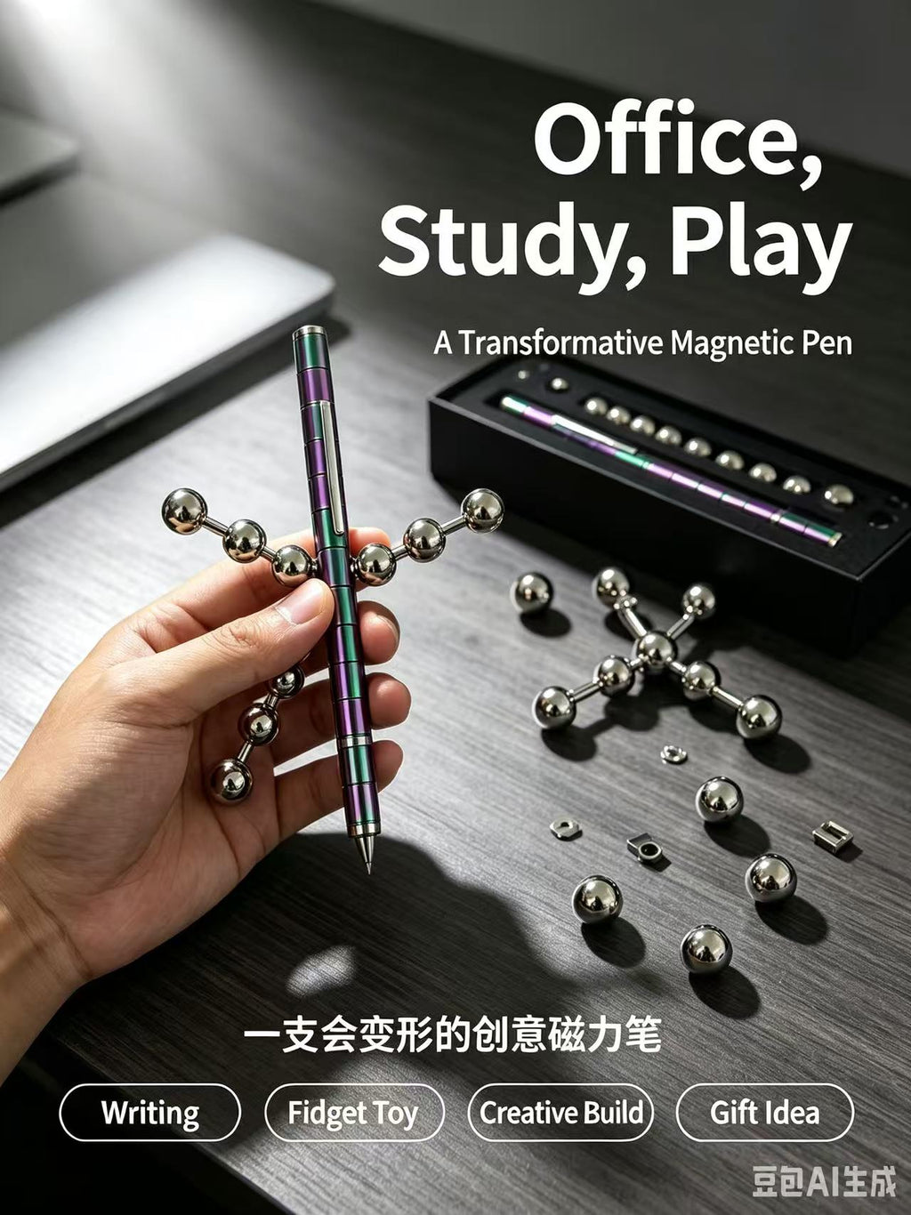 Multi‑Shape Splicing Magnetic Pen Stress Relief Fidget Tool Creative Deformable Writing Stationery For Desktop Leisure