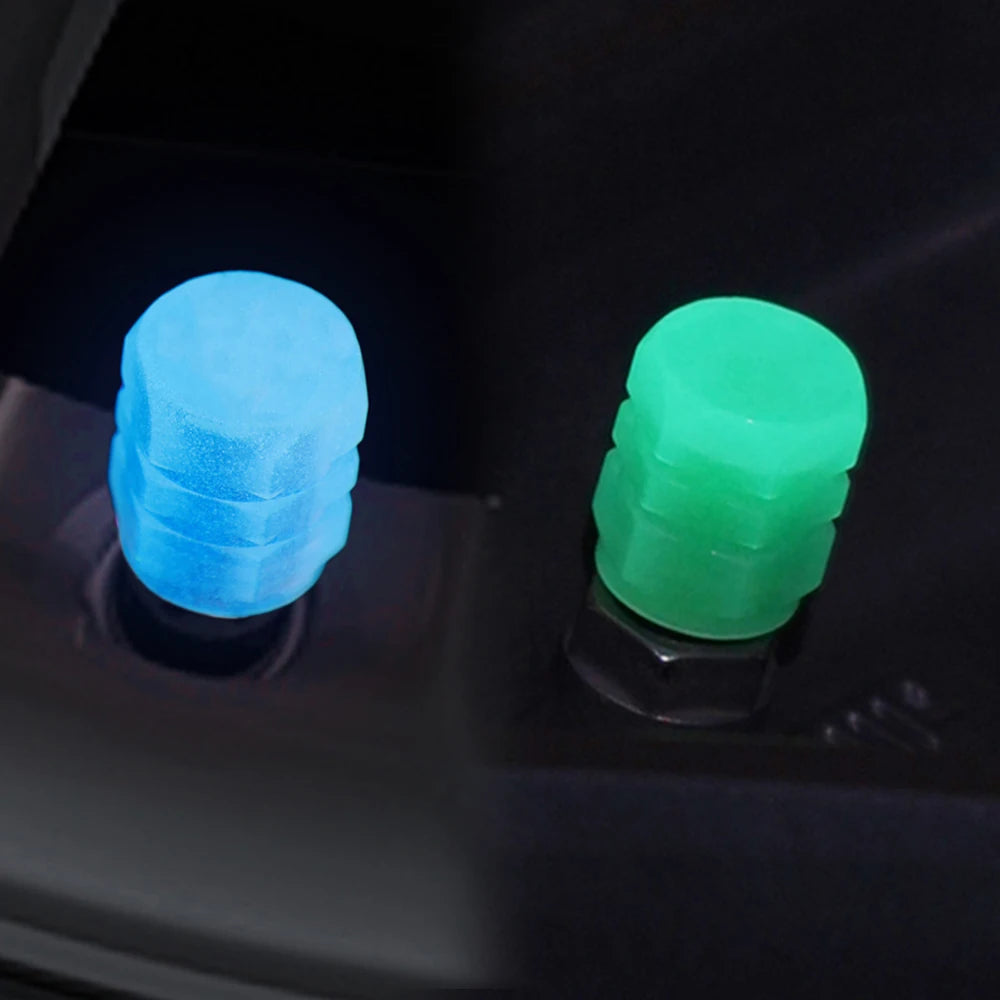 Glow-in-the-Dark Car Valve Stem Caps Universal Plastic Waterproof Fluorescent Green/ Blue Auto Motorcycle Bike Tire Valve Covers