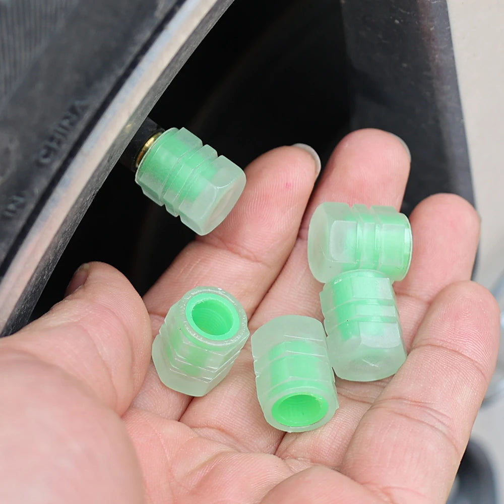 Glow-in-the-Dark Car Valve Stem Caps Universal Plastic Waterproof Fluorescent Green/ Blue Auto Motorcycle Bike Tire Valve Covers